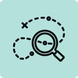 Icon of a magnifying glass looking over a map