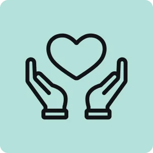 Icon of hands stretch up holding up a heart