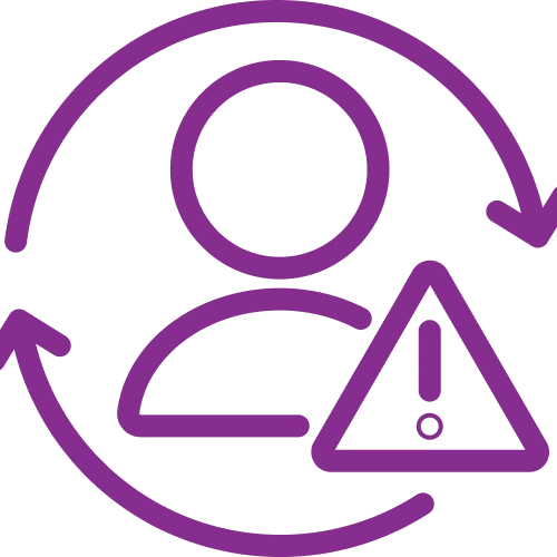 Icon of person inside arrows representing cycling problems