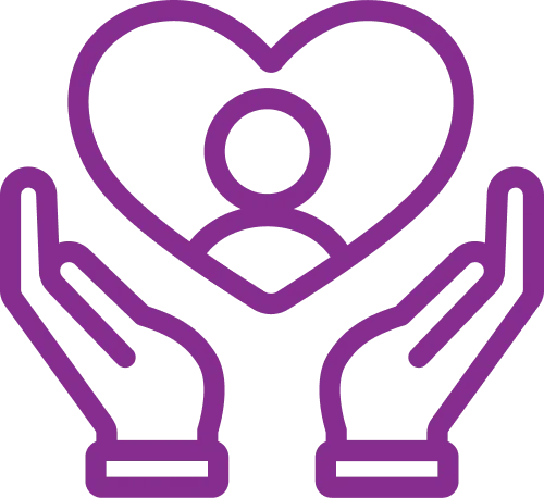 Icon of hands holding up patient inside heart